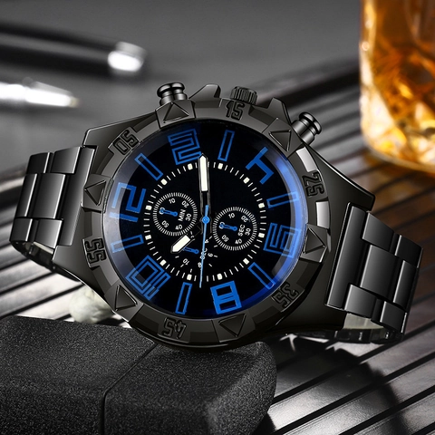 Orologio Da Polso Al Quarzo Da Uomo Sportivo Cinturino In Lega Luminoso Stile Cronografo Grandi Numeri Lusso