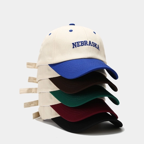 Gorra De Béisbol Bordada Letras Nebraska Estilo Americano Vintage Color Contraste Algodón Ajustable Sombrero De Sol Moda