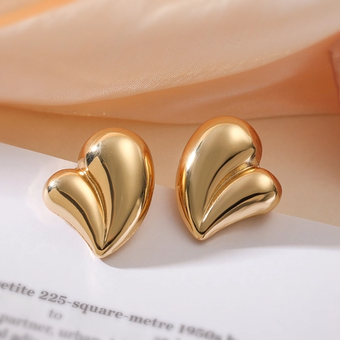 Orecchini a Lobo a Cuore in Rame Minimalisti per Donna Placcati Oro Argento Forma a Cuore Solido Piccoli Gioielli di Moda Regalo