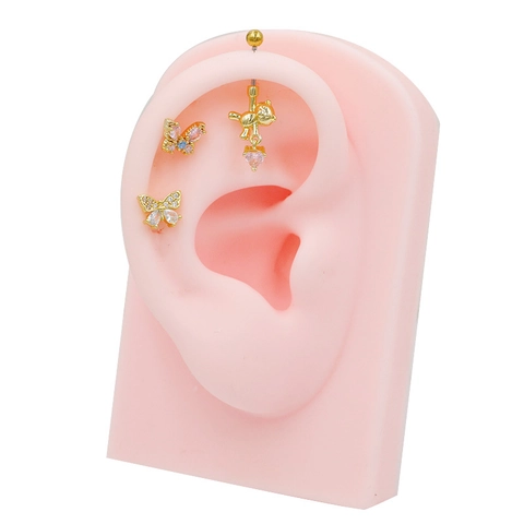 Fashion Titanium Steel Stud Earrings For Women Men Tiny Butterfly Heart Bear Rhinestone Piercing Jewelry Daily Gold Earring