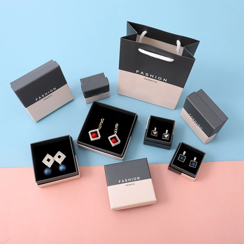Jewelry Gift Box Paper Cardboard Color Block For Necklace Earring Bracelet Ring Storage Minimalist Elegant Packaging