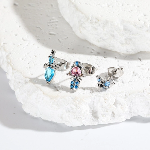 Cute Cartoon Fairy Tale Stud Earrings With 925 Sterling Silver Earring Post Zircon Copper 18K Gold Plated Jewelry Women