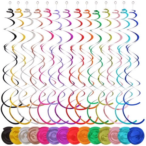 PVC Metallic Foil Hanging Swirls Decorations Spiral Ceiling Streamers For Birthday Wedding Party Festival Shiny Glossy