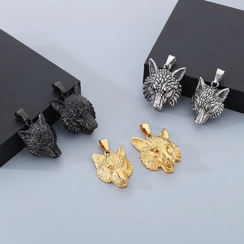Wolf Head Pendant Stainless Steel Viking Punk Gothic Vintage Animal Charm For Men
