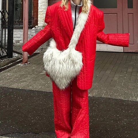 Bolso Bandolera Corazón De Piel Sintética Gran Capacidad Invierno Peluche Bolso Rétro Streetwear Mujeres