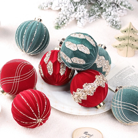 Palle Di Natale In Velluto Ornamenti Floccatura Glitter Decorazioni Appese Per Albero Di Festa Stile Inverno