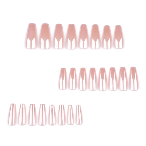 Unghie Finte Press On Forma Bara Lunghe Rosa Nude Lucido Aurora French Tip Eleganti Per Donne Manicure Artificiale