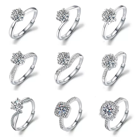 Sparkling Zircon Adjustable Open Ring Silver Plated Copper Crown Snowflake Design Wedding Engagement Jewelry For Women