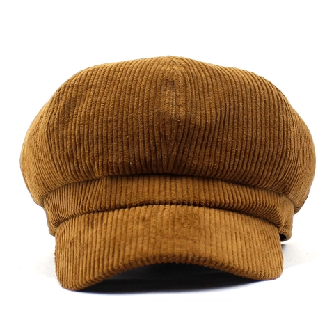 Women Corduroy Newsboy Cap Retro Octagonal Hat Vintage Striped Warm Artist Beret Casual Solid Color Winter Accessory