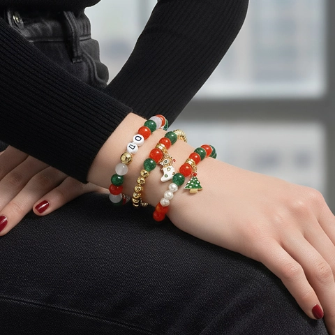 Braccialetti Di Perline Agata Künstliche Perle Lega Smalto Albero Di Natale Calza Confezione Regalo Gioielli Per Donne Ragazze