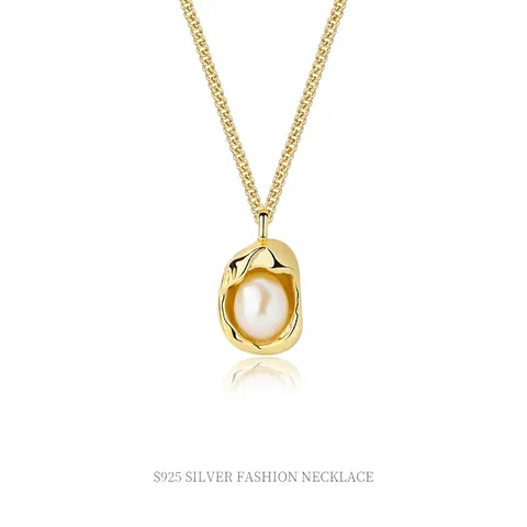 S925 Sterling Zilveren Kunstparel Ketting Voor Vrouwen Onregelmatige Organische Lava Hanger Choker Frans Minimalistische Sieraden