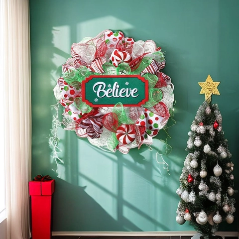 Christmas Wreath Door Hanging With Elf Santa Legs Mesh Ribbon Bow For Holiday Party Festive Home Decor Novelty