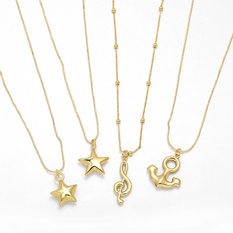 Minimalist Gold Plated Copper Pendant Necklace For Women Star Anchor Music Note Fashion Jewelry Accessory Gift