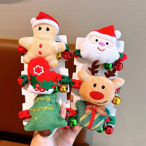 Weihnachts Haargummis Plüsch Cartoon Weihnachtsmann Rentier Baum Gewebte Elastische Haarbänder Mit Glocken Feiertag Haarschmuck