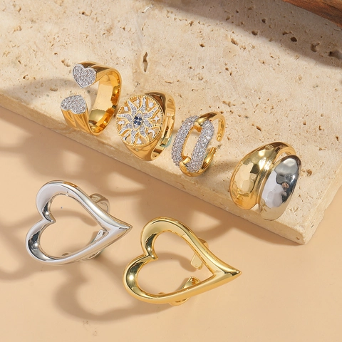 Hol Hart Open Ringen Koper Zirkoon Verstelbaar Geometrisch Zon Ster Minimalistische Mode-Sieraden Voor Dames