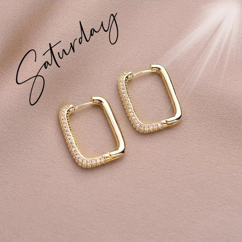 Geometrische Rechteckige Pavé Strass Kupfer Ohrringe Für Damen Minimalist Mode Täglich Schmuck Gold Silber Plattiert Ohrringe