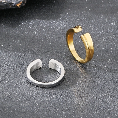 Anello A Fascia Da Uomo Acciaio Inossidabile 316L Scanalatura A V Placcato Oro Aperto Regolabile Stile Minimalista Gioielli