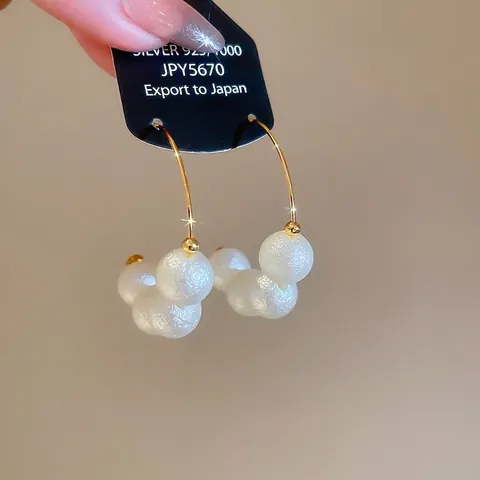 French Retro Elegant Cotton Artificial Pearl Drop Earrings With 925 Sterling Silver Earring Post Gold Plated For Women
