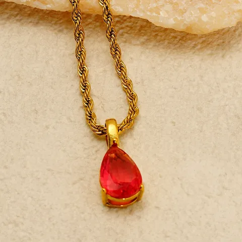 Tropfen Anhänger Halskette 18K Vergoldet Edelstahl Seilkette Geburtsstein Edelstein Schmuck Elegant Geschenk Frauen