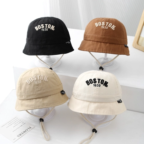 Kids Bucket Hat Cotton Canvas Letter Embroidered Sun Protection Wide Brim Adjustable Strap Toddler Baby Fashion