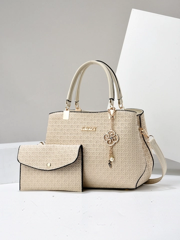 Women Handbag And Pouch PU Leather Woven Texture Crossbody Shoulder Bag Trendy Versatile Elegant Top Handle Bag