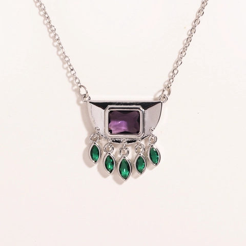 Hanger Ketting Legering Goud Zilver Verguld Paars Groen Edelstenen Retro Hip Hop Bohemian Sieraden Dames Trendy Cadeau