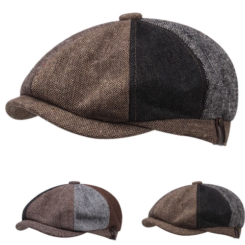 Berretto Newsboy Uomo Vintage Stile Britannico Patchwork Motivo Spina Di Pesce Lana Gatsby Cappello Autunno Inverno Retrò