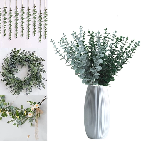 Künstliche Eukalyptusblätter Stiel Kunststoff Frostige Faux Grün Für Hochzeit Haus Dekor Vase Füller Boho Stil Realistischer Zweig