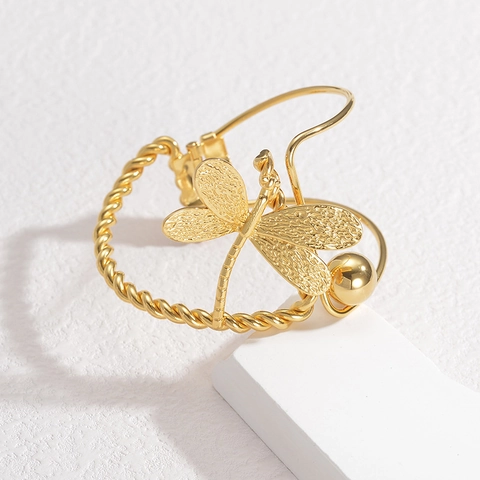 Bracciale Rigido a Cerniera in Acciaio Inossidabile Placcato Oro 18K Farfalla Libellula Bracciale a Corda Intrecciata Donna