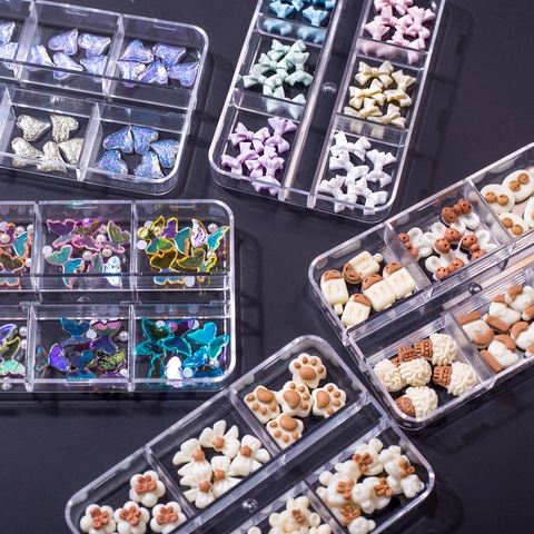 3D Resin Nagelkunst Ornamenten Vlinder Strik Hart Beer Charms DIY Gemengde Kleuren Manicure Accessoires Met Doos