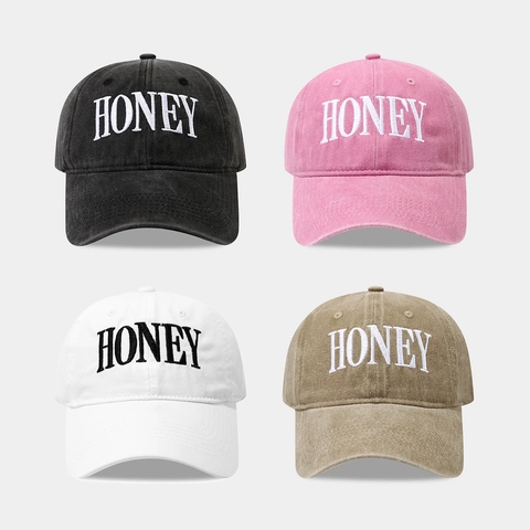 Washed Cotton Baseball Cap Honey Buchstaben Stickerei Retro Casual Verstellbarer Sonnenhut Für Herren Damen