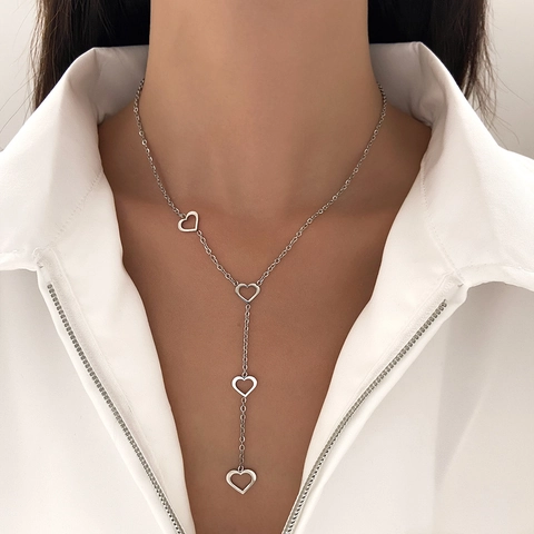 Minimalistische Herzanhänger Y-Halskette Edelstahl Galvanisierte Schmuck Für Damen Mode Accessoire