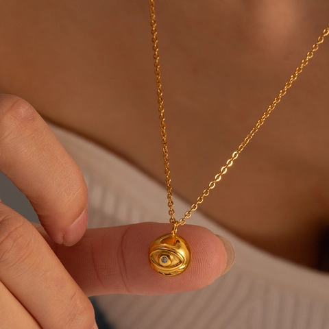 Roestvrijstalen Ketting Met Boze Oog En Lippen Bol Hanger 18K Vergulde Reliëf Sieraden Voor Vrouwen