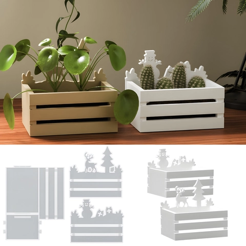 Molde Silicona Cesta Flores Navidad Bricolaje Empalme Reno Muñeco Nieve Patrón Fundición Resina Decoración Escritorio Hogar