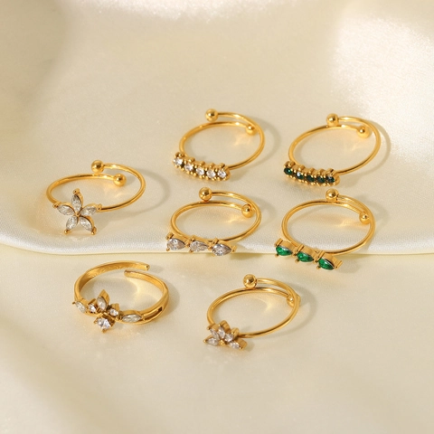 INS Stijl Roestvrijstalen Vergulde Open Ring Voor Dames Minimalistisch Geometrisch Strass Bloem Verstelbare Ring Sieraden