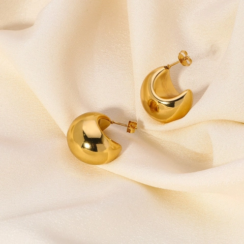 Chunky Waterdrop Stud Earrings Titanium Steel 18K Gold Plated High Polish Mirror Finish Minimalist Jewelry For Women