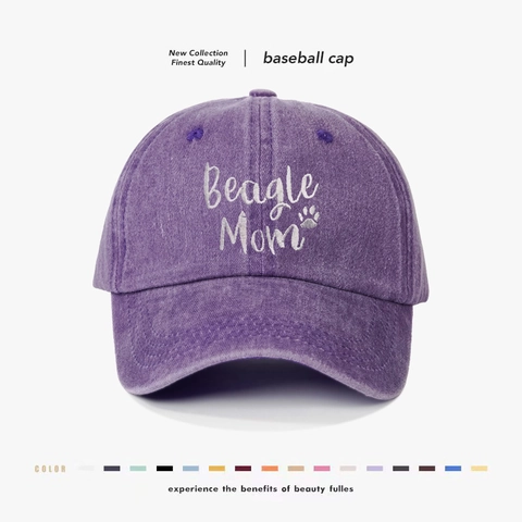 Washed Cotton Baseball Cap Beagle Mom Embroidery Paw Print Vintage Outdoor Sun Protection Adjustable Retro Dad Hat