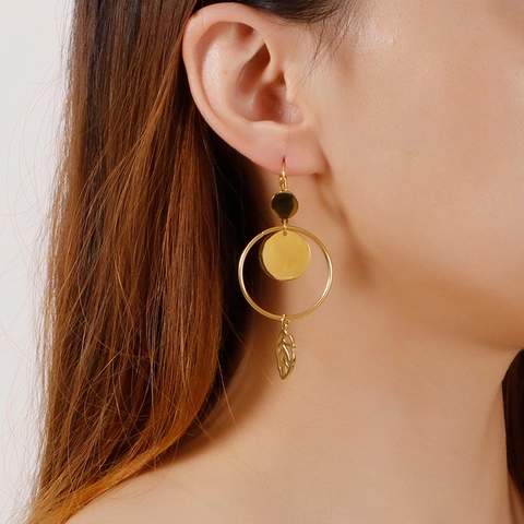 Geometrische Hohlblatt Anhänger Drop Hoop Ohrringe Edelstahl Minimalistisch Elegant Mode Schmuck Für Damen