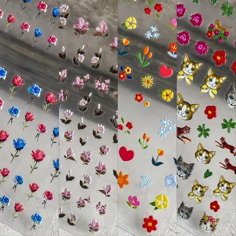 Pegatinas Para Uñas 5D Flores Grabadas Diseño Jardín De Rosas Gatos Lindos Decoraciones De Manicura DIY