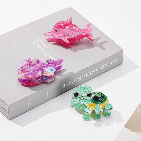 Pinzas Para El Cabello De Animales Marinos Acetato Delfín Ballena Tortuga Dibujos Animados Accesorios De Pelo Para Mujer