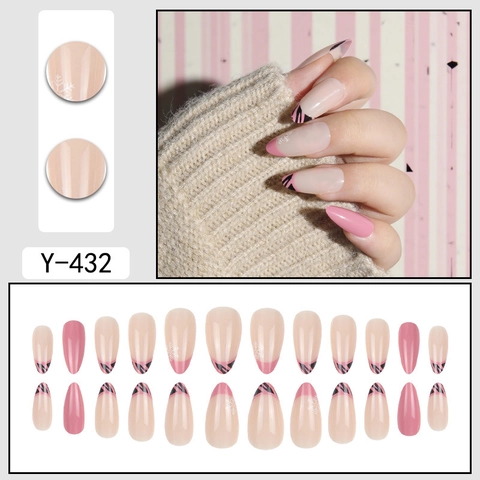 Ongles Press On Longues Amande Rose Nude Noël Flocon De Neige Motif À Carreaux Style Français Faux Ongles Doux Hiver
