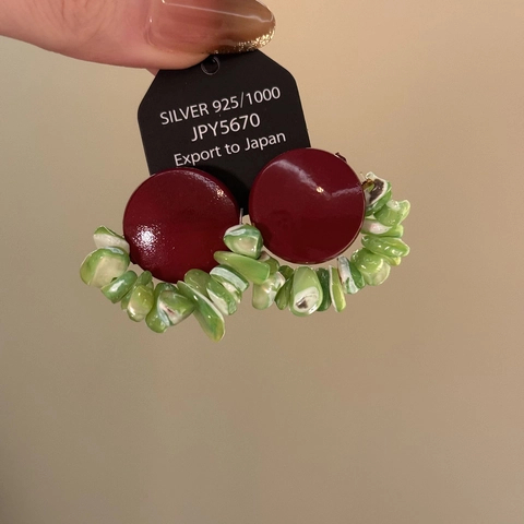 Pendientes Geométricos Con Acrílico Rojo Concha Verde Y Poste De Plata De Ley 925 Joyería De Moda Retro Para Mujeres
