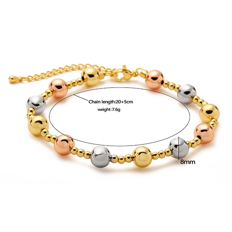 Vintage Tricolor Round Bead Ball Chain Necklace And Bracelet Copper Plated Jewelry For Women