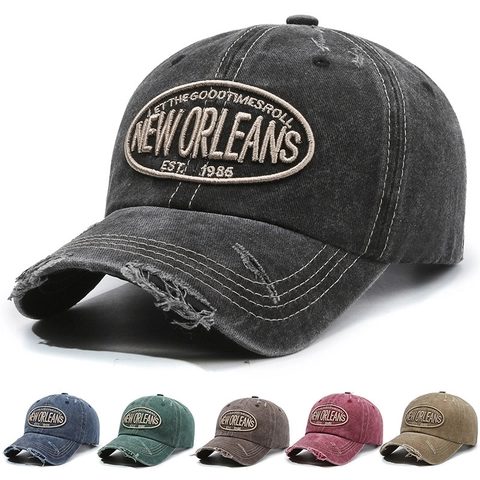 Casquette De Baseball En Coton Lavé Vintage Broderie New Orleans Style Vieilli Ajustable Chapeau De Soleil Hommes Femmes