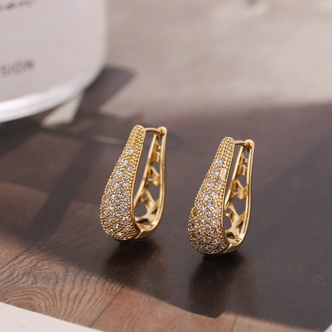 Elegant Hollow Micro Inlaid Rhinestone Hoop Earrings For Women Exquisite Stainless Steel Post Gold Silver Plated Ear Jewelry