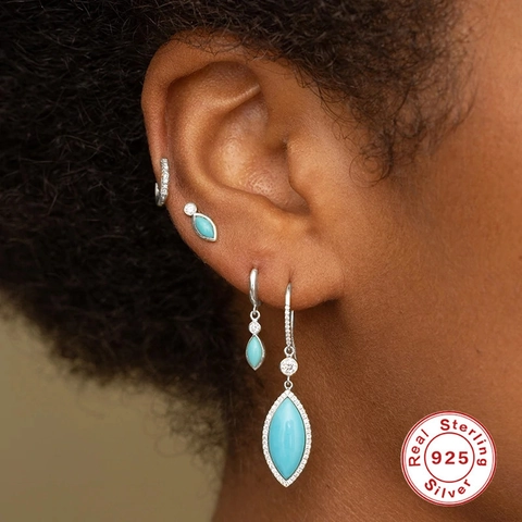 925 Sterling Zilveren Hoop Oorbellen Met Marquis Turkoois En Witte Zirkonia Hanger Boho Sieraden Voor Dames