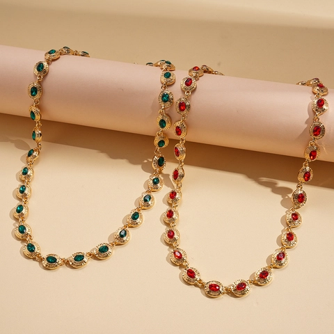 Collana Vintage Stile Palazzo Con Strass Ovali Da Donna Lega Pietra Preziosa Artificiale Catena Regolabile Elegante