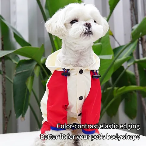 Pet Dog Raincoat Waterproof Windproof Nylon Polyester Hooded Four-Legged Reflective Jacket For Small Medium Dogs