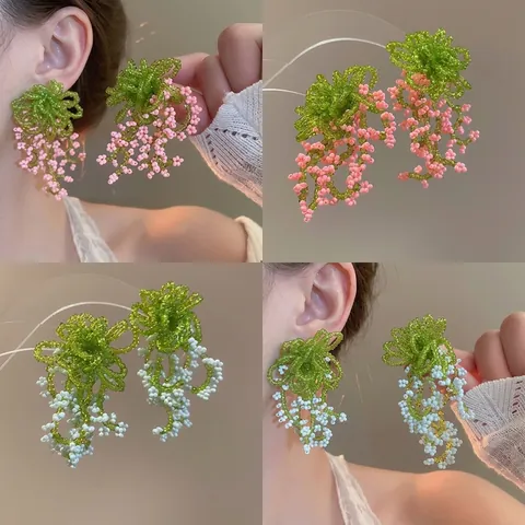 Handgefertigte Blumen Perlen Quasten Ohrhänger Mit Silber Ohrstecker Schicker Floral Schmuck Für Damen