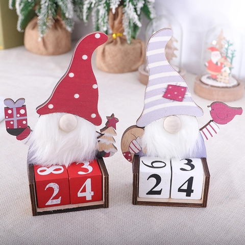 Weihnachtsadventskalender Holz Gnom Countdown Ewiger Desktop Deko Festliches Ornament Handgemachtes Urlaubsgeschenk